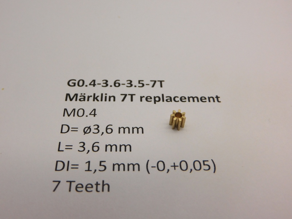 M0.4 D=ø3.6 L=3.5 DI=1.5 mm 7 Teeth (Märklin)  Micromotor G0.4-3.6-3.5-7T    