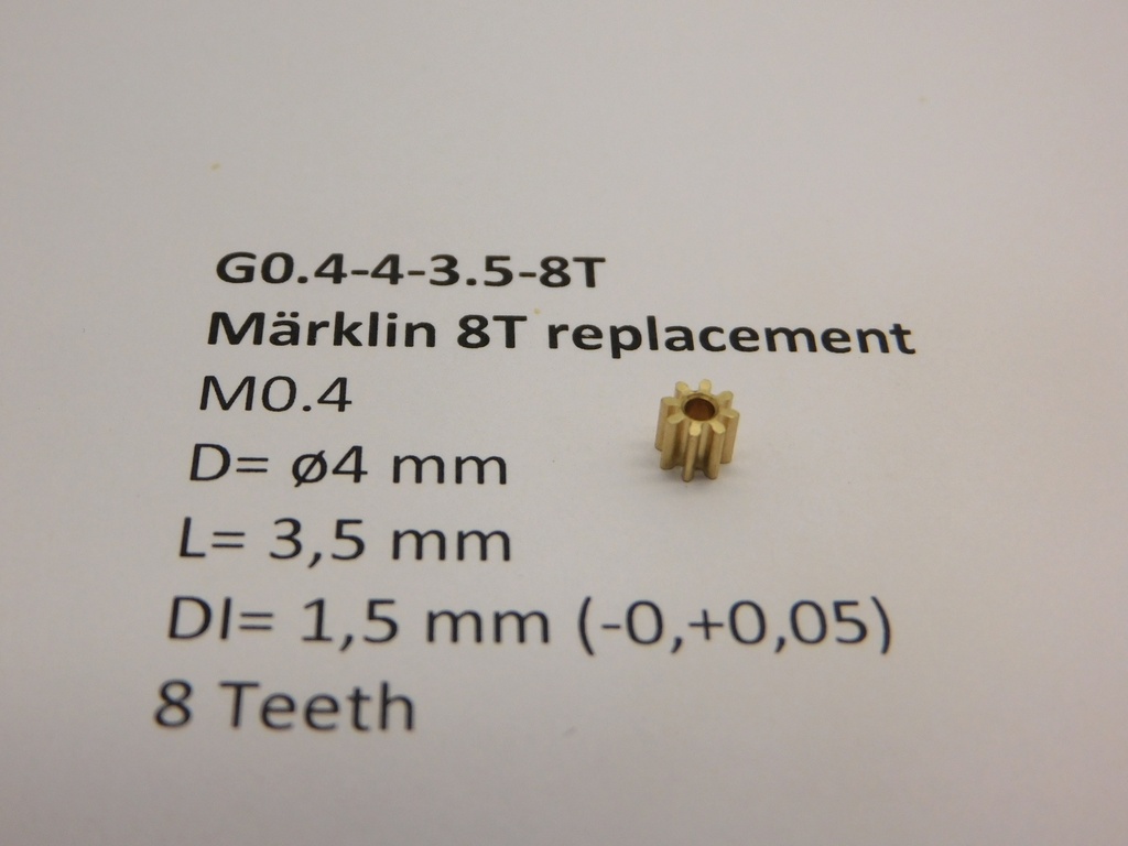M0.4 D=ø4.0 L=3.5 DI=1.5 mm 8 Teeth (Märklin)  Micromotor G0.4-4-3.5-8T    