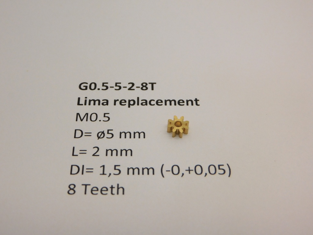 M0.5 D=ø5 L=2 DI=1.5 mm 8 Teeth (Lima) Micromotor G0.5-5-2-8T    