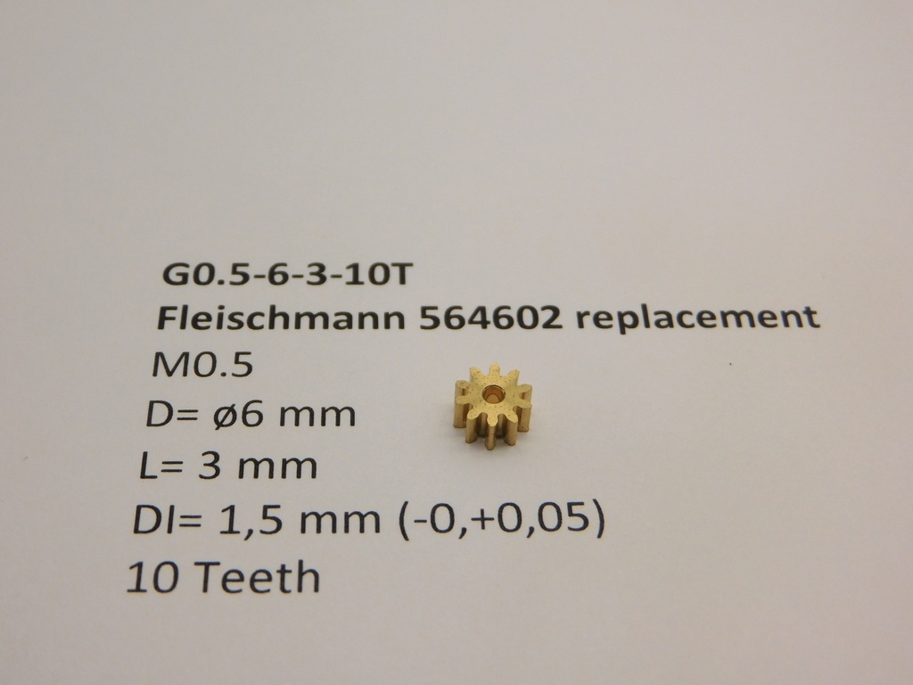M0.5 D=ø6 L=3 DI=1.5 mm 10 Teeth (Fleischmann) Micromotor G0.5-6-3-10T    