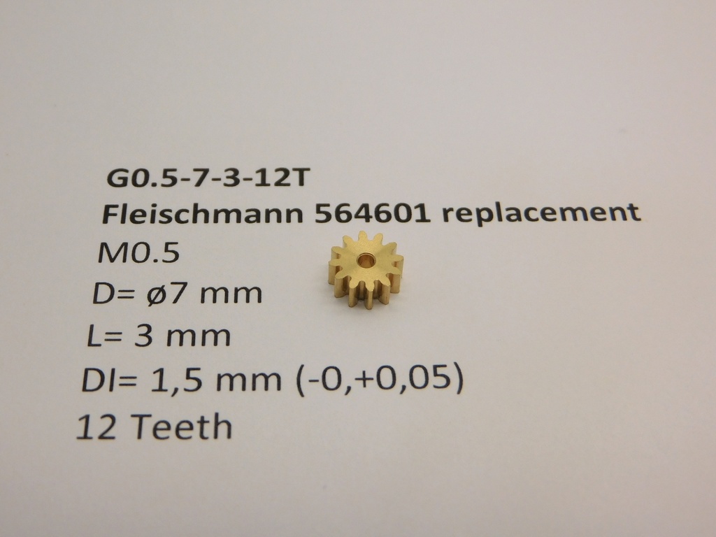 M0.5 D=ø7 L=3 DI=1.5 mm 12 Teeth (Fleischmann) Micromotor G0.5-7-3-12T    