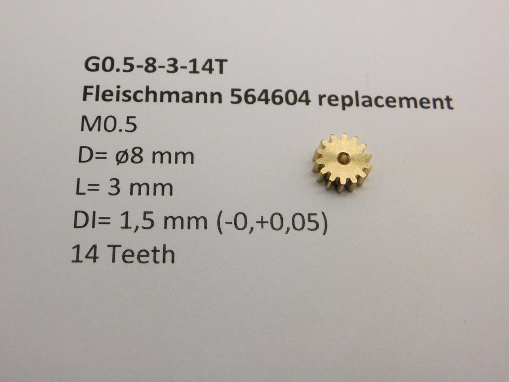 M0.5 D=ø8 L=3 DI=1.5 mm 14 Teeth (Fleischmann) Micromotor G0.5-8-3-14T    