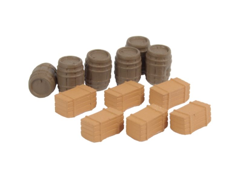 6 boîtes en bois et 6 barriques échelle N N-TRAIN 21242