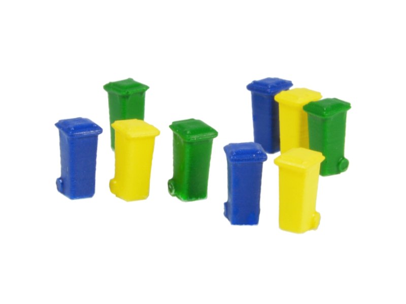 9 bacs de 100L (vert, bleu et jaune) échelle N N-TRAIN 21256