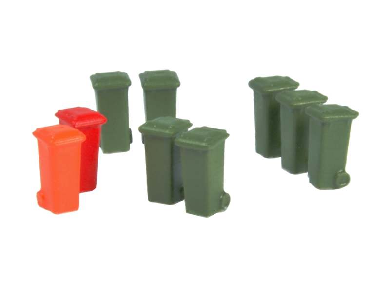 9 bacs 100L (vert olive, rouge et orange) échelle N N-TRAIN 21258