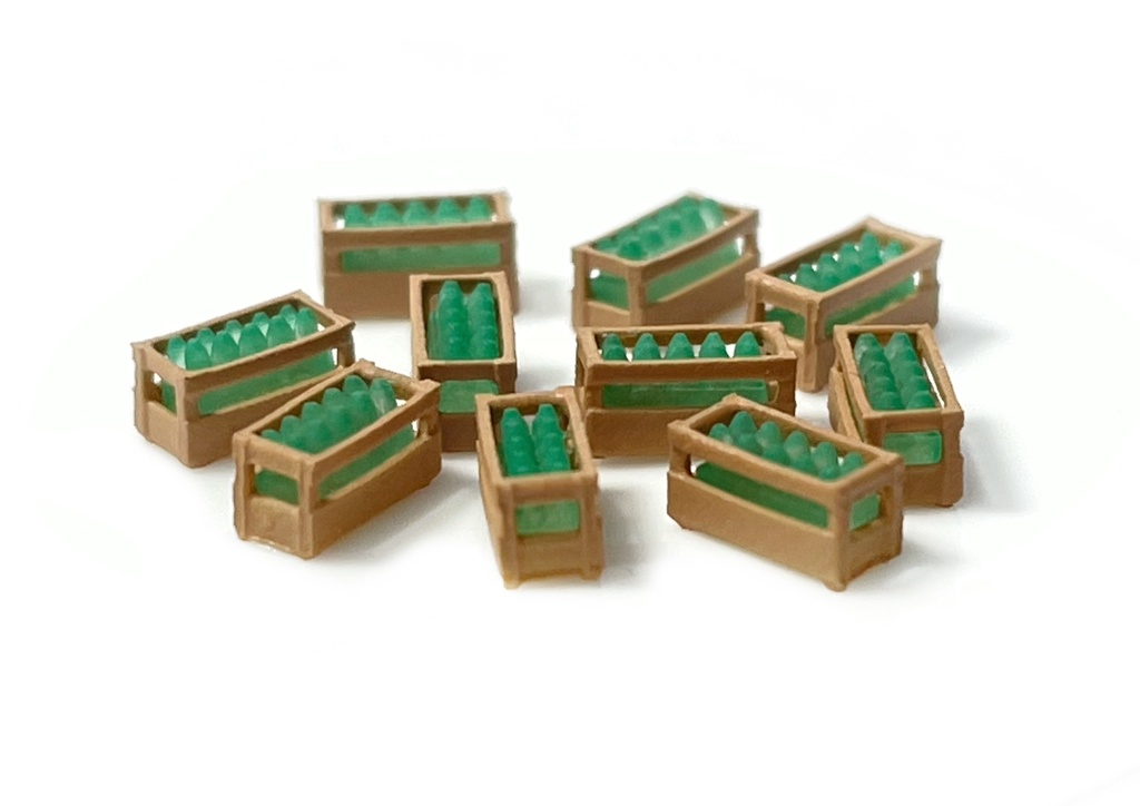 [N-TRAIN 211049  ] Boîtes en bois avec des bouteilles vertes échelle N N-TRAIN 211049