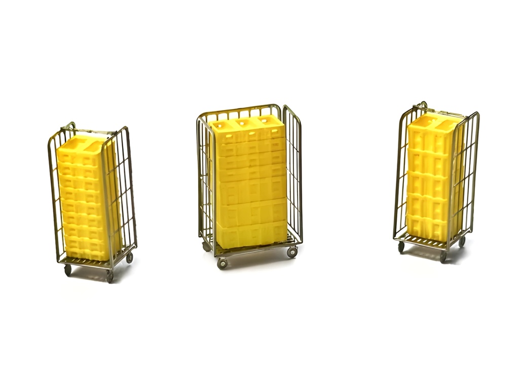 3 chariots à paquets avec bacs à courrier jaunes échelle N N-TRAIN 211104