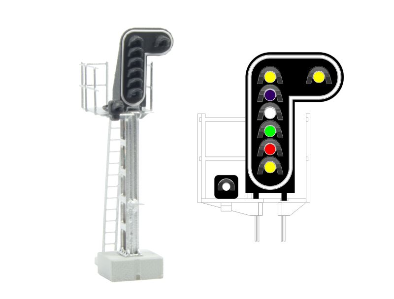 SNCF - Signal principal avec 8 LEDs (double jaune/violet/blanc/vert/rouge/jaune/blanc) échelle N MAFEN 413212
