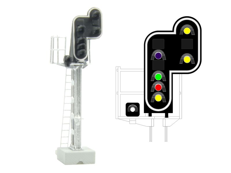 [MAFEN 413214  ] SNCF - Signal principal avec 7 LEDs (violet/vert/rouge/jaune/blanc + double jaune) échelle N MAFEN 413214