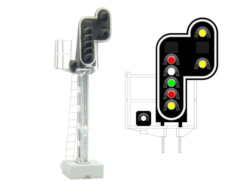 SNCF - Signal principal avec 8 LEDs (rouge/blanc/vert/rouge/jaune/blanc + double jaune) échelle N MAFEN 413215