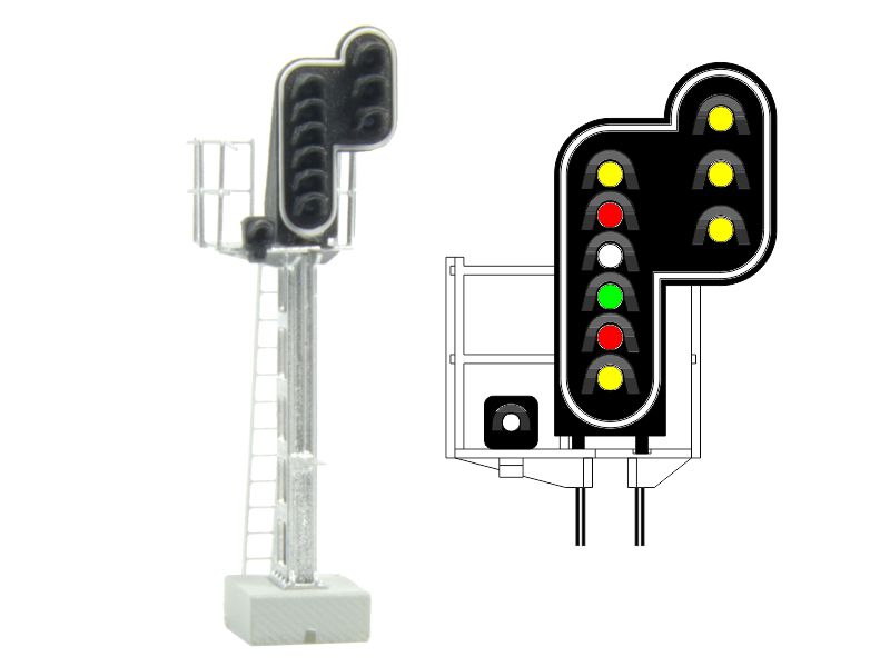 SNCF - Signal principal avec 10 LEDs (double jaune/rouge/blanc/vert/rouge/jaune/blanc + double jaune) échelle N MAFEN 413216