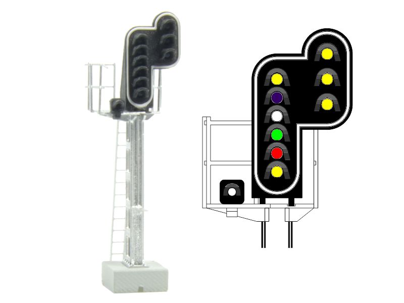 [MAFEN 413217  ] SNCF - Signal principal avec 10 LEDs (double jaune/violet/blanc/vert/rouge/jaune/blanc + double jaune) échelle N MAFEN 413217