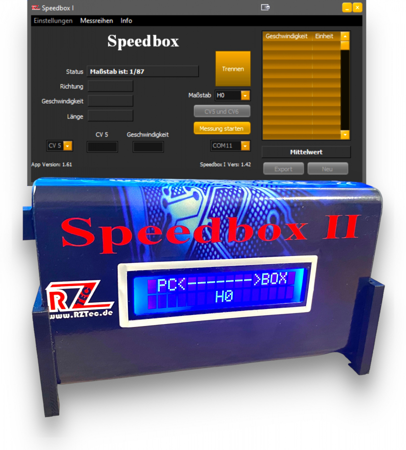 Speedbox II avec affichage digital  RZTec 1003 mesure de vitesse toutes échelles Z, N, N(UK), TT, H0, 00, S, 0, 0(UK), I, G 