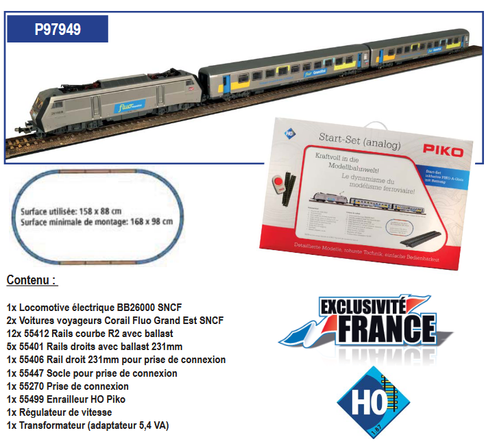 Coffret de départ BB26000 - Fluo Grand Est + 2 voitures Corail Fluo Grand Est Piko 97949  (Digitale avec centrale wifi et décodeur de locomotive offert)