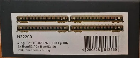 Set de 4 voitures TOUROPA I 2xBcm53+2xBcm53-60 DB Ep IIIb Hobbytrain H22200