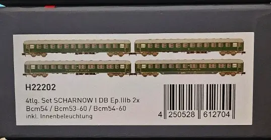 Set de 4 voitures SCHARNOW  I 2xBcm54+1xBcm53-60+Bcm54-60 DB Ep IIIb Hobbytrain H22202