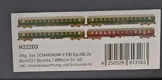 [H22203] Set de 4 voitures SCHARNOW  II 2xBcm53+1x Bcm54+WRtüm51-60 DB Ep IIIb Hobbytrain H22203 