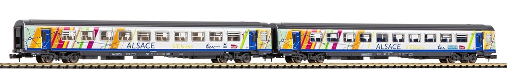 Coffret de deux voitures Corail ALSACE 1ère et 2ème classe de l'époque échelle N VI.Piko 94509