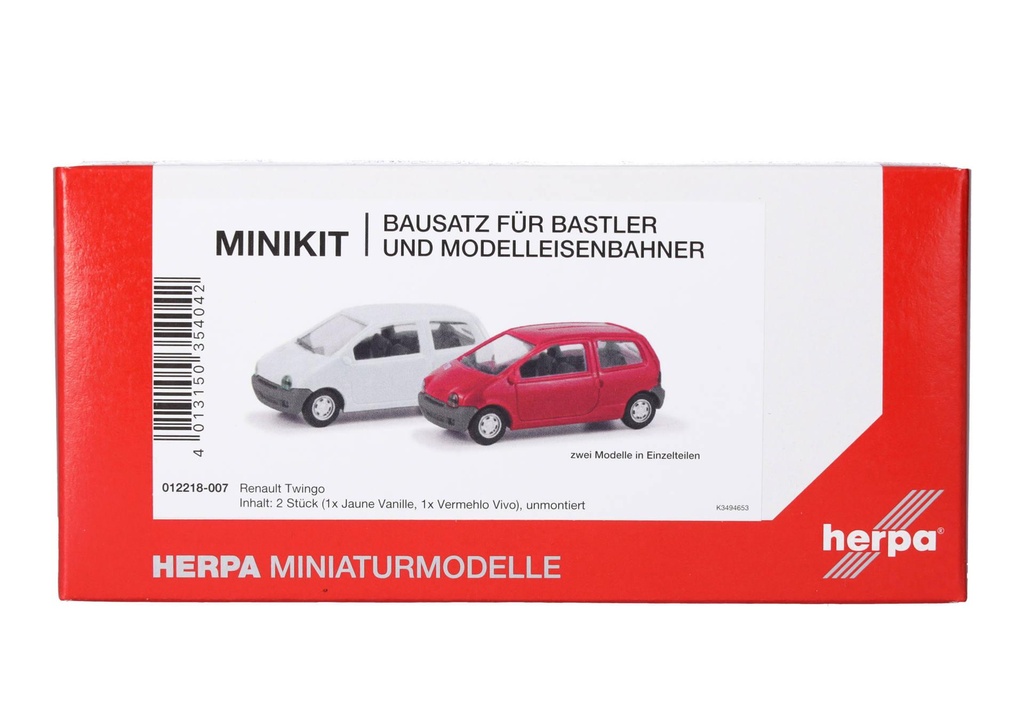 Renault Twingo, set de 2, vermehlo vivo/jaune vanille  MiniKit  Herpa 012218-007