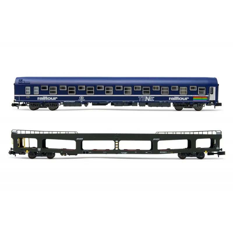 ARNOLD HNS4382 Set 1 voiture T2 Railtour + 1 fourgon DD 66 logo nouille échelle N EXCLU Hobby66