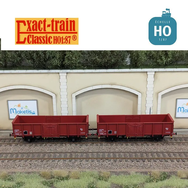Set 2 wagons tombereaux UIC II .E EUROP boîtes d’essieux OCEM/SKF, roues Leonard et pleines SNCF Ep IV HO Exact-Train EX23953