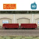 Set 2 wagons tombereaux UIC II Tow EUROP boîtes d’essieux OCEM/SKF, roues Leonard et pleines SNCF Ep III HO Exact-Train EX23950