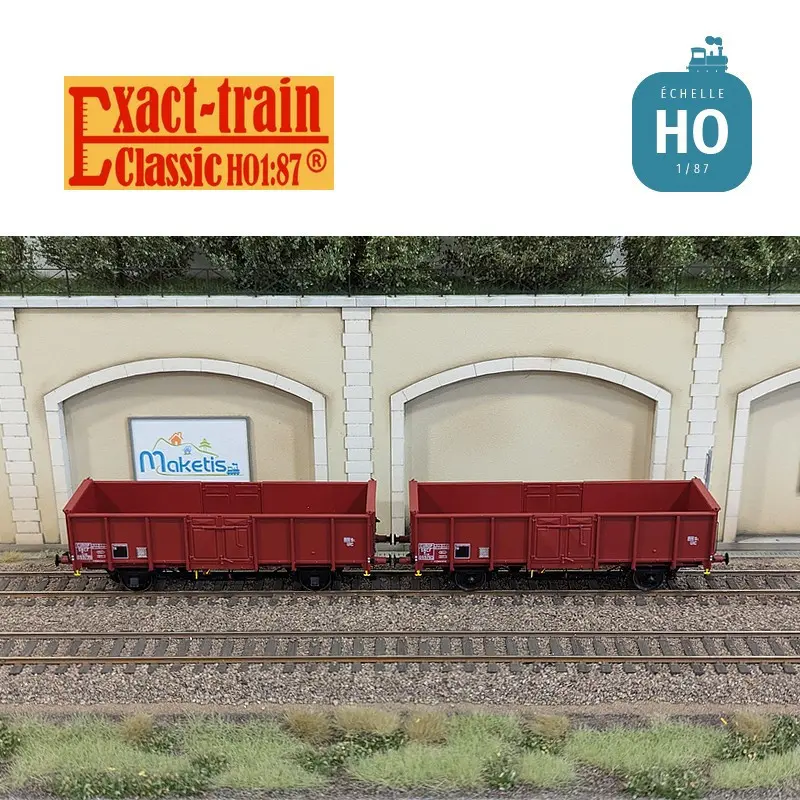Set 2 wagons tombereaux UIC II Tow EUROP boîtes d’essieux OCEM/SKF, roues Leonard et pleines SNCF Ep III HO Exact-Train EX23951