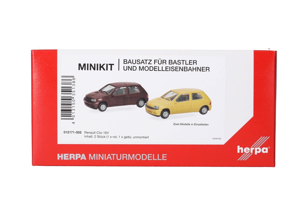 Renault Clio 16v , set de 2, rouge / jaune  MiniKit  Herpa 012171-002