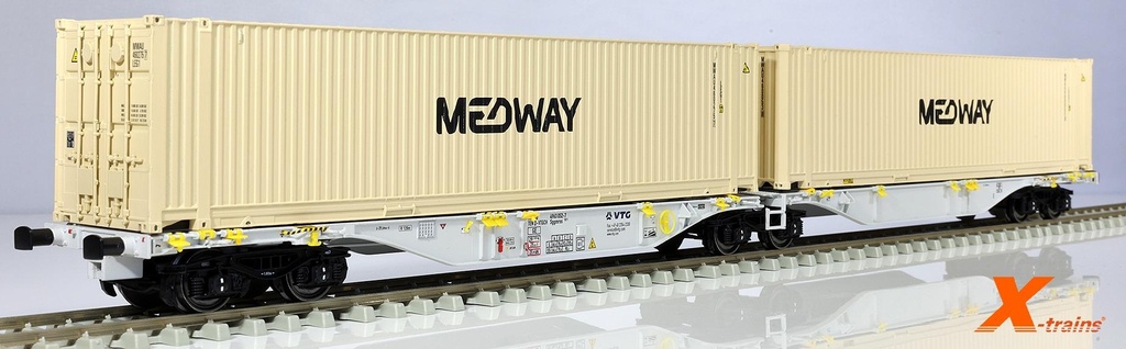 Wagon Sggmrss 90′ VTG 38 80 496 3 052-7 avec 2×45' MEDWAY MWAU4600538 + MWAU4602757 X-Trains 2390000