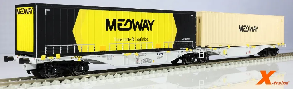 Wagon Sggmrss 38 80  496 3 115-2 90´ VTG avec 1x45’ MEDWAY MWAU4601200 + Caisse mobile MEDWAY 45’ MEDE5600049 X-Trains 2390002