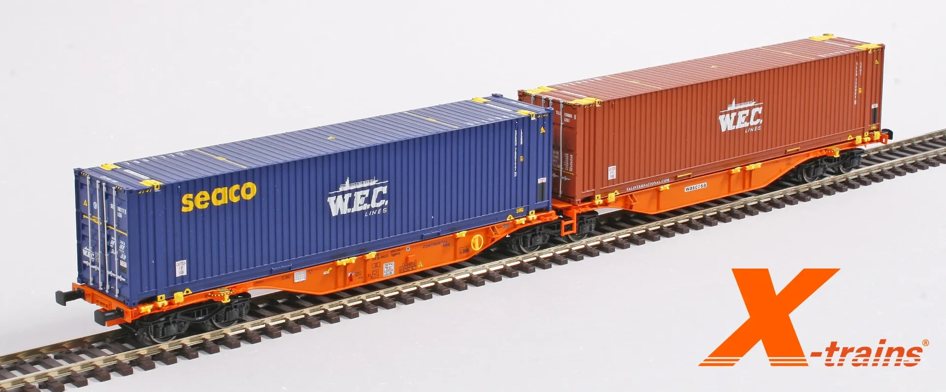 Wagon Sggmrss 33 85 496 1 576-7 90´ WASCOSA /Continental Rail avec Seaco/WEC Lines SEGU7901777 + TAL/WEC Lines TLLU1580050  X-Trains 2390021
