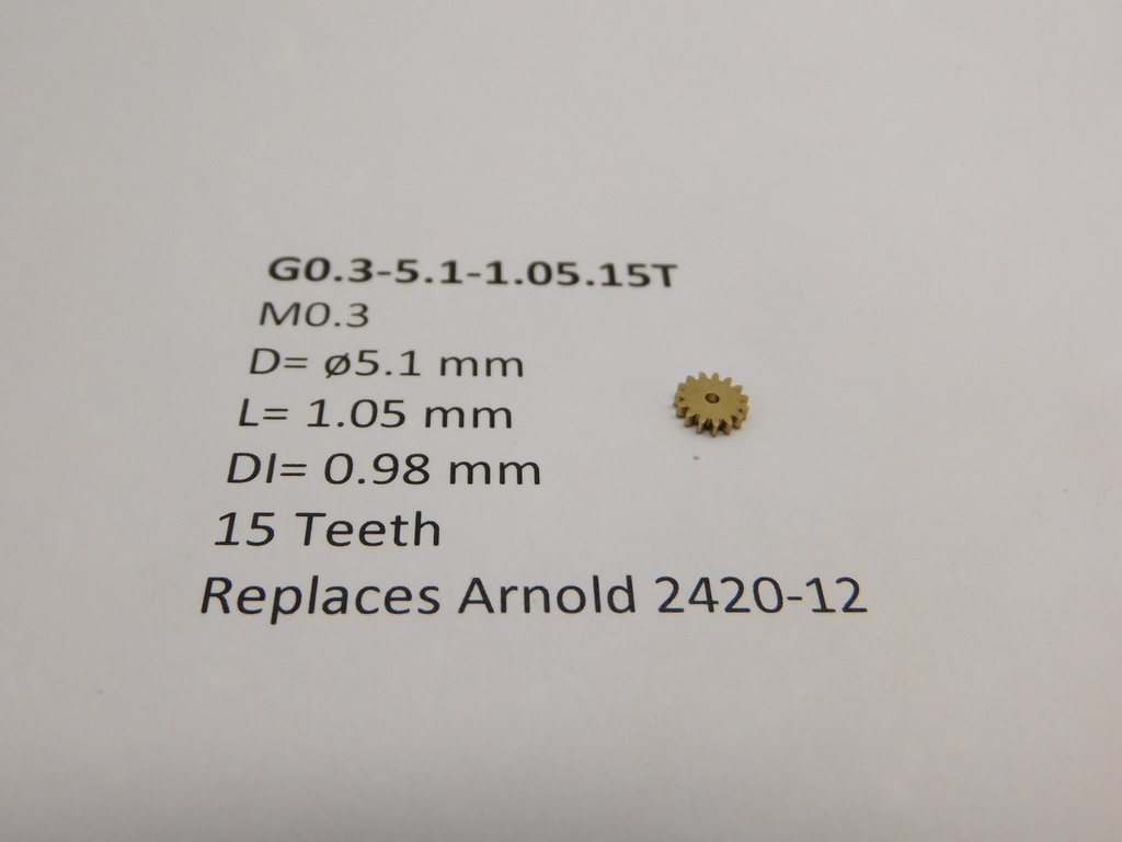 M0.3 D=ø5.1 L=1.05 DI=0.98 mm 15 Teeth (Replaces Arnold 2420-12) Micromotor G0.3-5.1-1.05.15T