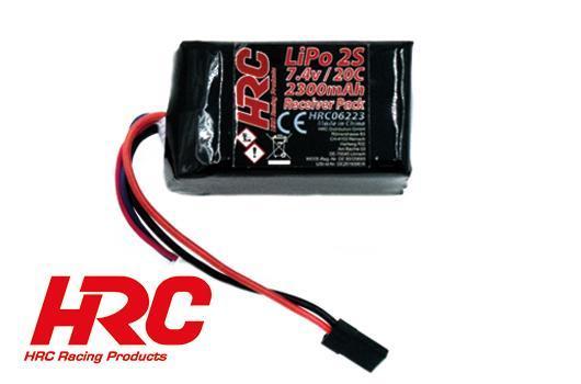 Accu - LiPo 2S - 7.4V 2300mAh 20C - No Case - Accu récepteur - Hump Style - Prise JR 33.5x32x55mm  HRC 06223HJ