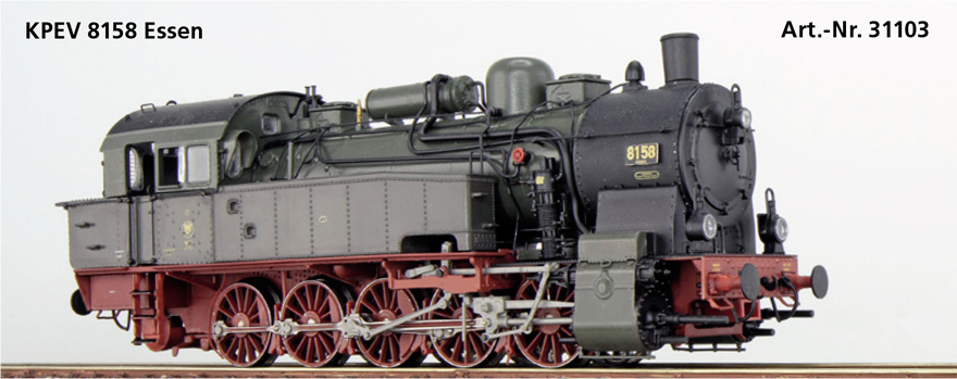[31103] Locomotive à vapeur H0 BR T16.1 8158 Essen KPEV Ep I verte état réel vers 1918 LokSound générateur de fumée attelage de manœuvre DC/AC ESU  31103    