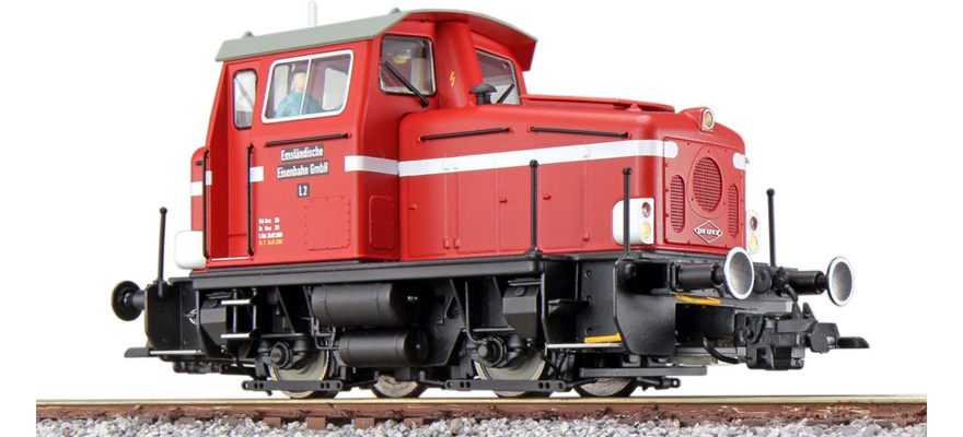Locomotive diesel H0 KG230 12 Emsländ. Eisenbahn rouge Ep V état réel vers 2005 LokSound générateur de fumée accouplement de manœuvre DC/AC ESU  31441    