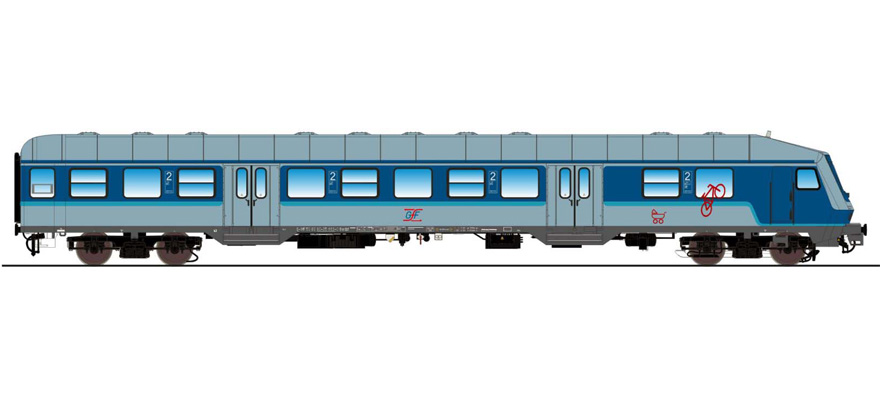 Wagon n H0 Bnrdzf 483.1 80 80-35 163-0 voiture-pilote GfF ép. VI bleu-blanc DC ESU  36070    