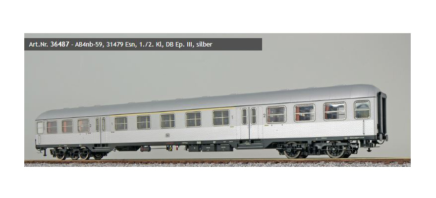 Wagon n H0 AB4nb-59 31479 Esn 1ère/2ème classe DB ép. III argenté œil de paon cadre noir toit argenté DC ESU  36487    