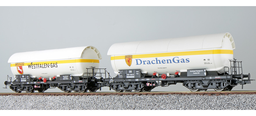 Coffret de wagons-citernes de gaz H0 ZAG 620 Westfalengas 525 846 + Drachengas 559 166 DB ép. III état réel vers 1970 blanc DC ESU  36536    