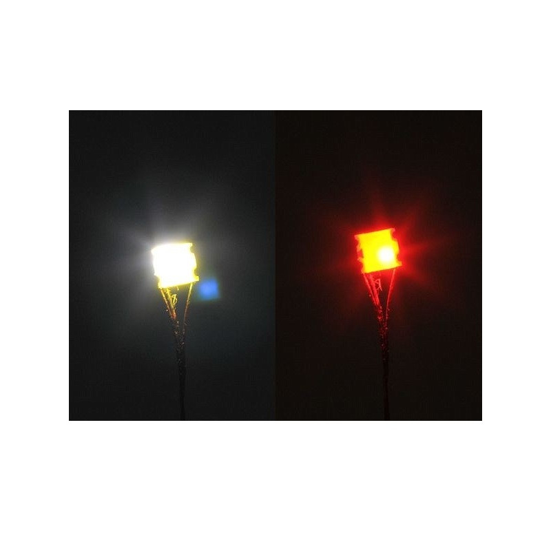 Lot de 10 LEDs CMS 605 blanc ton chaud/rouge câblées avec fils isolés Téflon