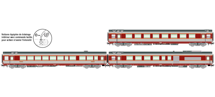 [JOUEF HJ4169] JOUEF HJ4169   H0  SNCF, Coffret de 3 voitures Grand Confort pour trains voyageurs TEE LeCapitole, avec 1x A8u, 1x Vru et 1x A4Dtux  
