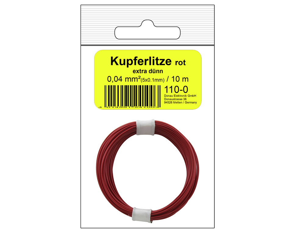 DONAU 110-0SB - Toron de cuivre 0,04 mm² / 10 m rouge - en sachet SB  