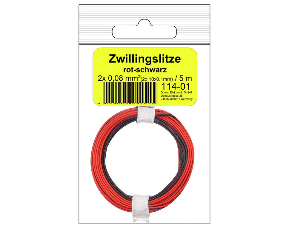 DONAU 114-01SB - Toron jumelé 0,08 mm² / 5 m rouge-noir - en sachet SB  