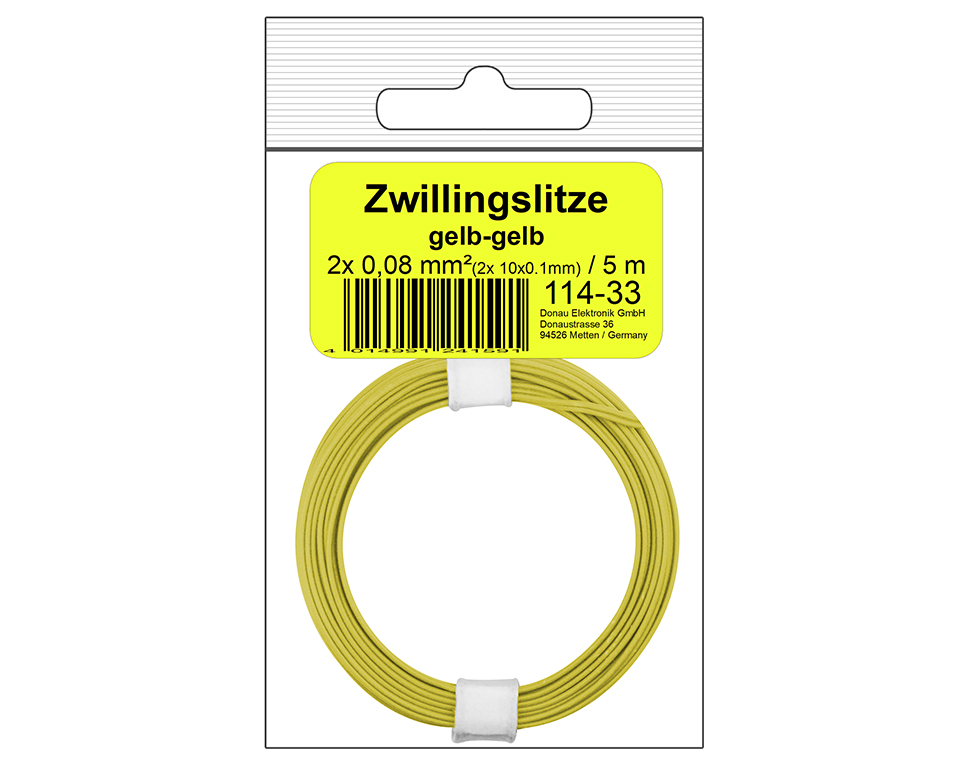 DONAU 114-33SB - Toron jumelé 0,08 mm² / 5 m jaune-jaune en SB  