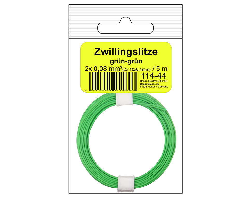 DONAU 114-44SB - Toron jumelé 0,08 mm² / 5 m vert-vert en SB  