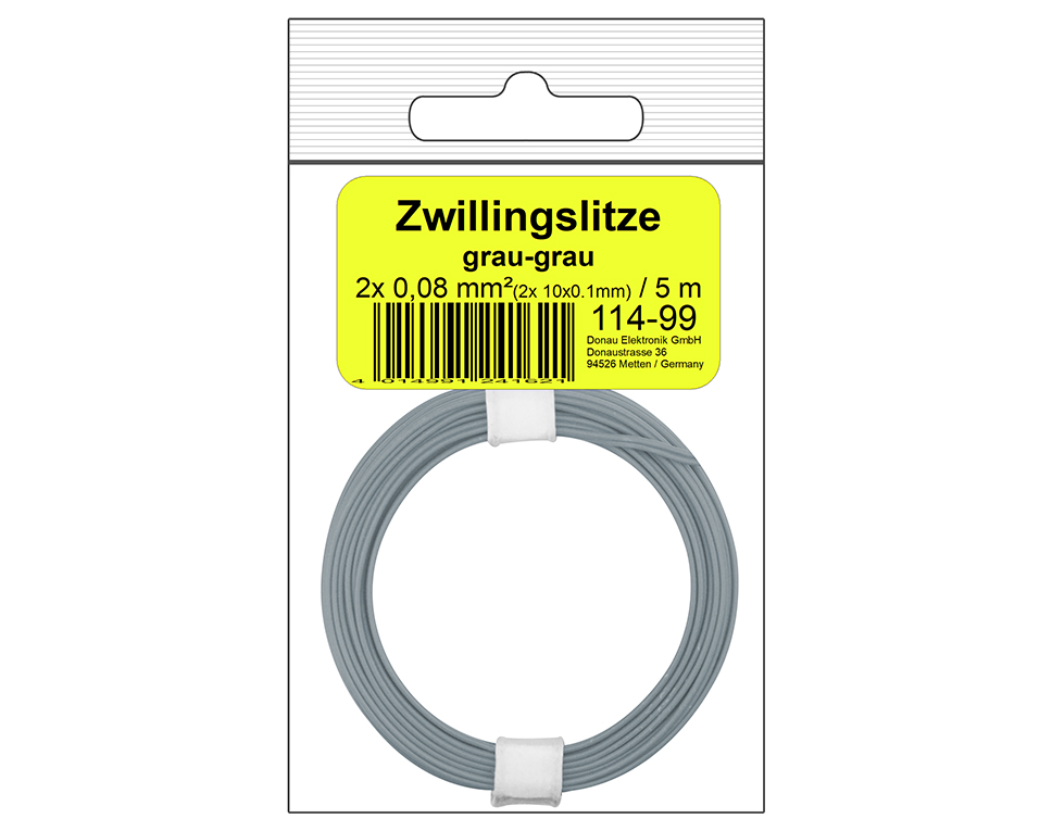 DONAU 114-99SB - Toron jumelé 0,08 mm² / 5 m gris-gris en SB  