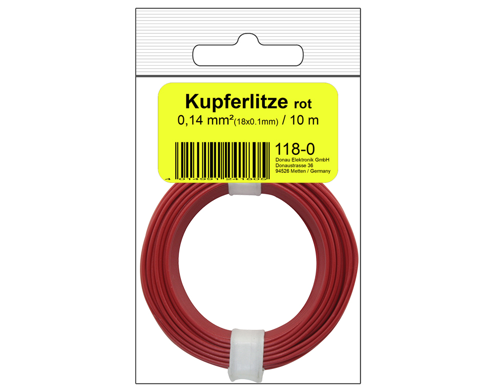 DONAU 118-0SB - Toron de cuivre 0,14 mm² / 10 m / rouge en sachet SB  