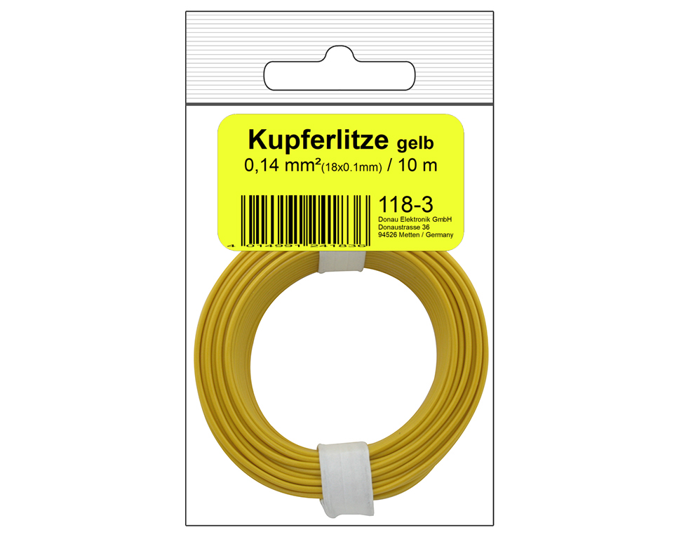 DONAU 118-3SB - Toron de cuivre 0,14 mm² / 10 m / jaune en sachet SB  