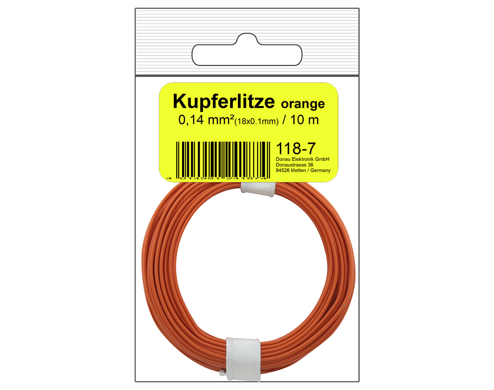 DONAU 118-7SB - Toron de cuivre 0,14 mm² / 10 m / orange en sachet SB  