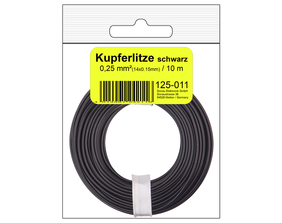 DONAU 125-011SB - Toron de cuivre 0,25 mm² / 10 m / noir en sachet SB  