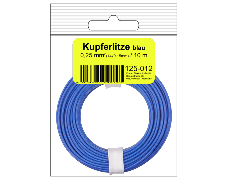 DONAU 125-012SB - Toron de cuivre 0,25 mm² / 10 m / bleu en sachet SB  